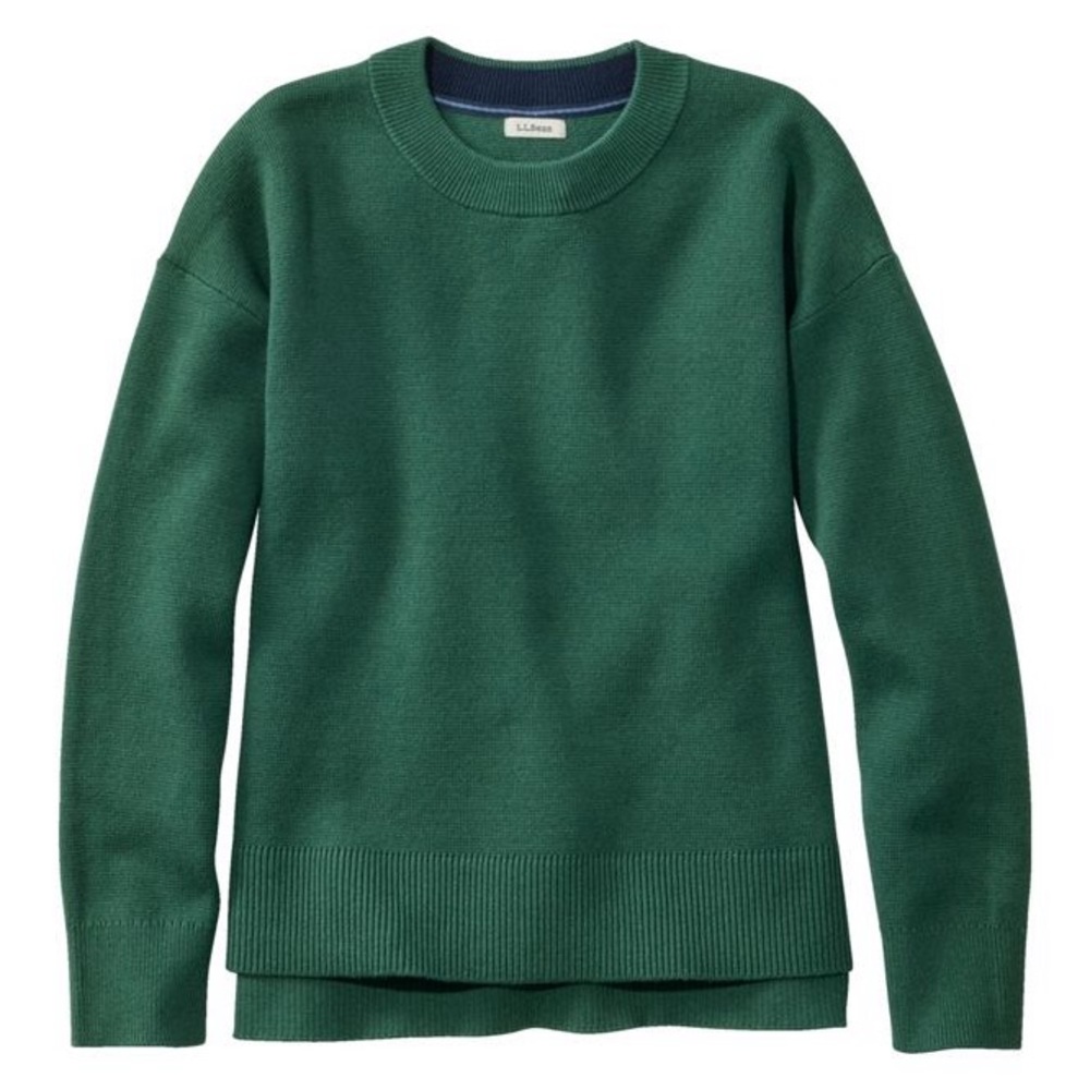 L.L. Bean Wicked Soft Cotton/Cashmere Crewneck Sweater in Deep Green Petite XL